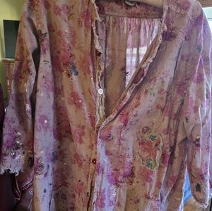 Floral Button-Up Shirt.magnolia Pearl